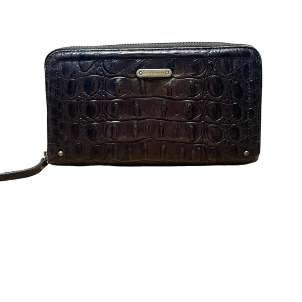 Brahmin Brown Croc Embossed Leather Zip Around Wallet‎ Wristlet Clutch